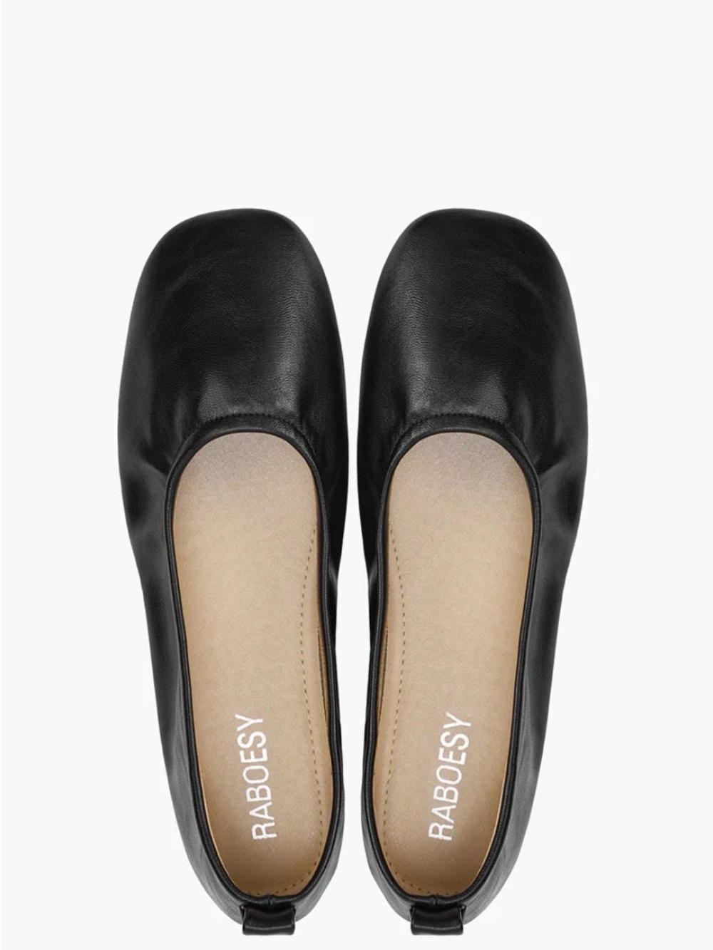 Raboesy Women's Black Leather Ballet Flats